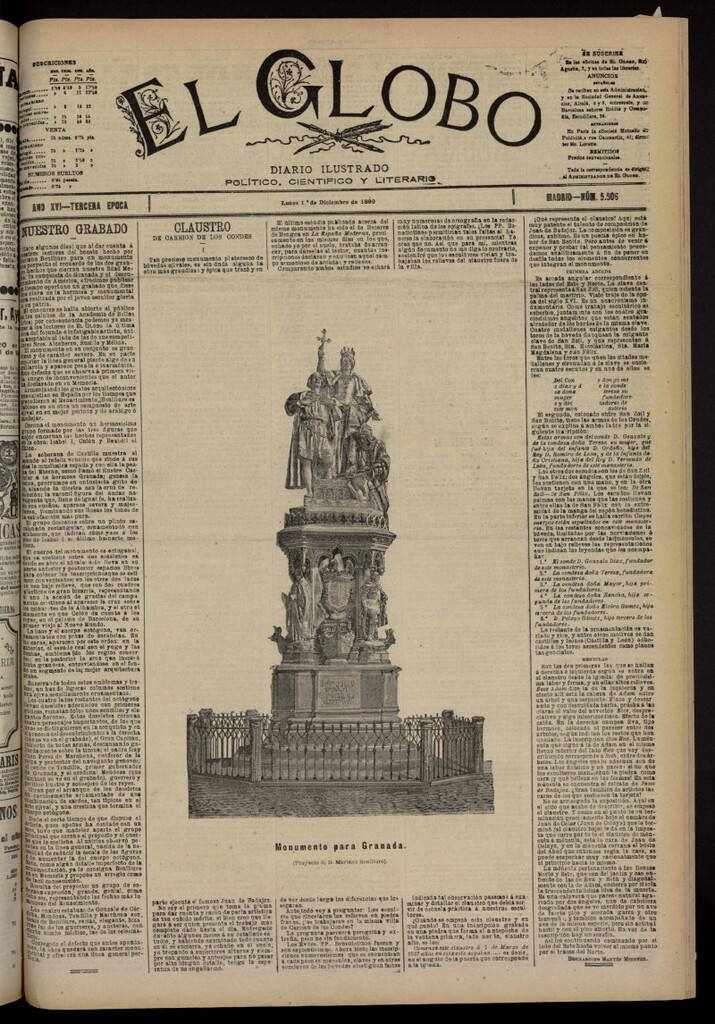 Miniatura de El Globo : diario ilustrado del 1 de diciembre de 1890, nº 5506