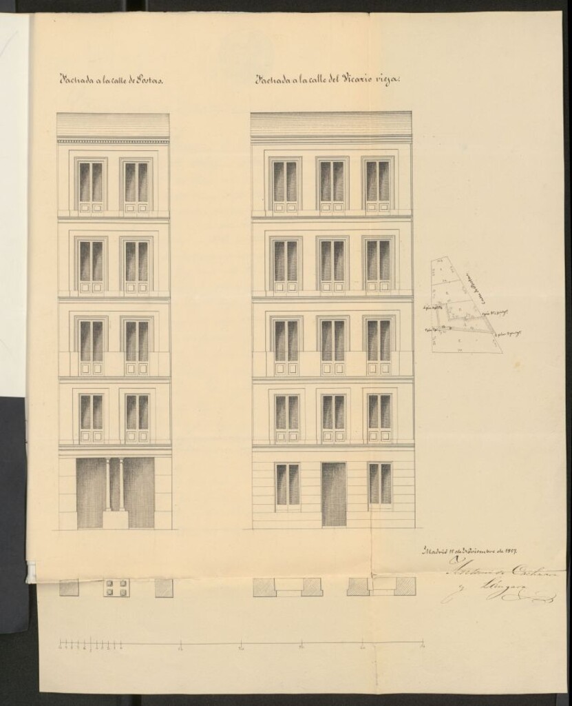 Miniatura de D. Jerónimo del Valle, a nombre de los dueños de la casa calle de Postas, nº 17, pide licencia para reedificación.