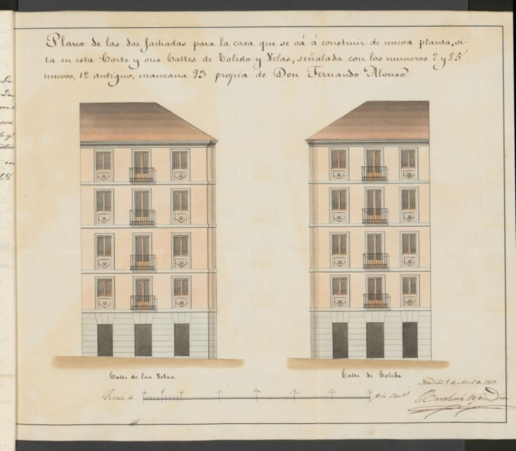 Miniatura de D. Ignacio Muñoz, Apoderado de D. Fernando Alonso, licencia para construir de nueva planta en la calle de Toledo nº 85, con vuelta a la de las Velas