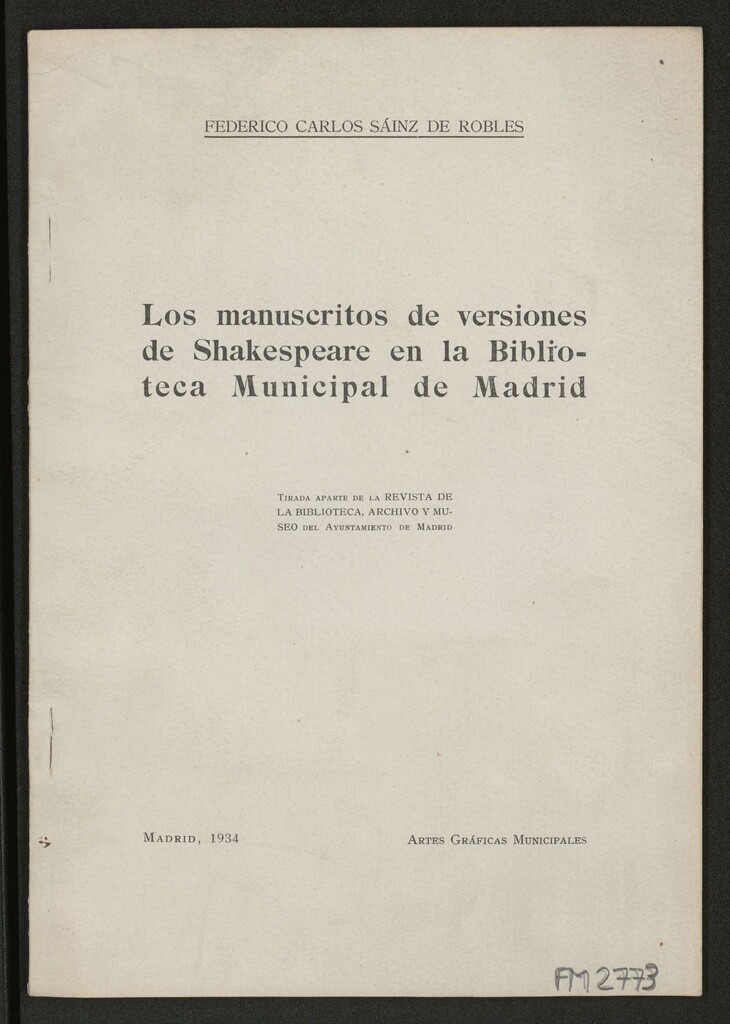 Miniatura de Los manuscritos de versiones de Shakespeare en la Biblioteca municipal de Madrid