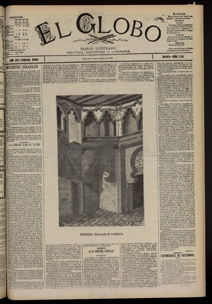Miniatura de El Globo : diario ilustrado del 3 de diciembre de 1890, nº 5508