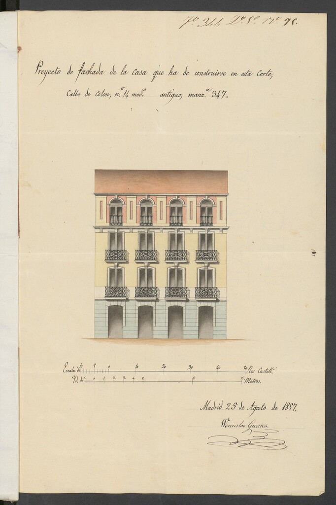 Miniatura de D. Diego Genaro Lleget, licencia para construir de nueva planta la casa calle de Colón nº 14, manzana 347