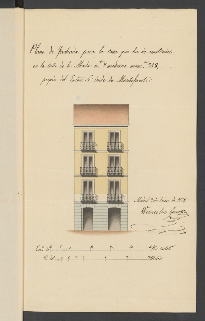 Miniatura de El Sr. Conde de Montefuerte, licencia para construir de nueva planta la casa calle de la Abada, nº 9, manzana 358