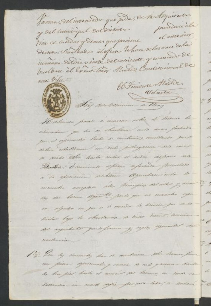 Miniatura de D. Luciano de Paz Membiela, licencia de nueva fachada en su casa extramuros de la Puerta de Fuencarral