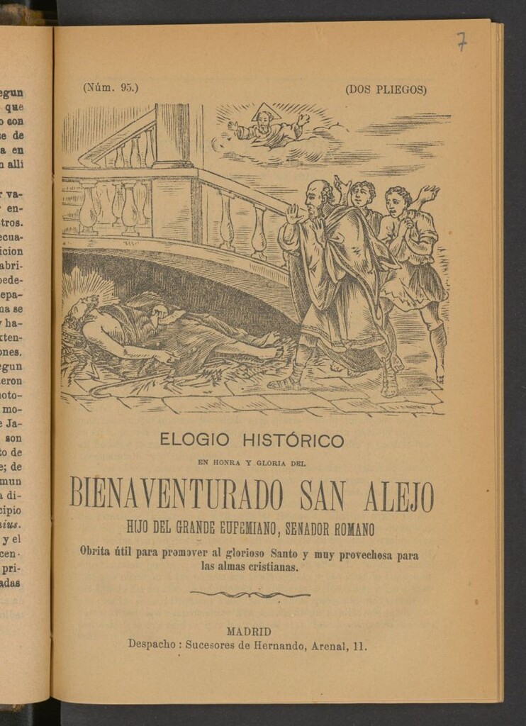 Miniatura de Elogio histórico en honra y gloria del bienaventurado San Alejo, hijo del grande Eufemiano, senador romano : obrita útil para promover al glorioso Santo y muy provechosa para las almas cristianas
