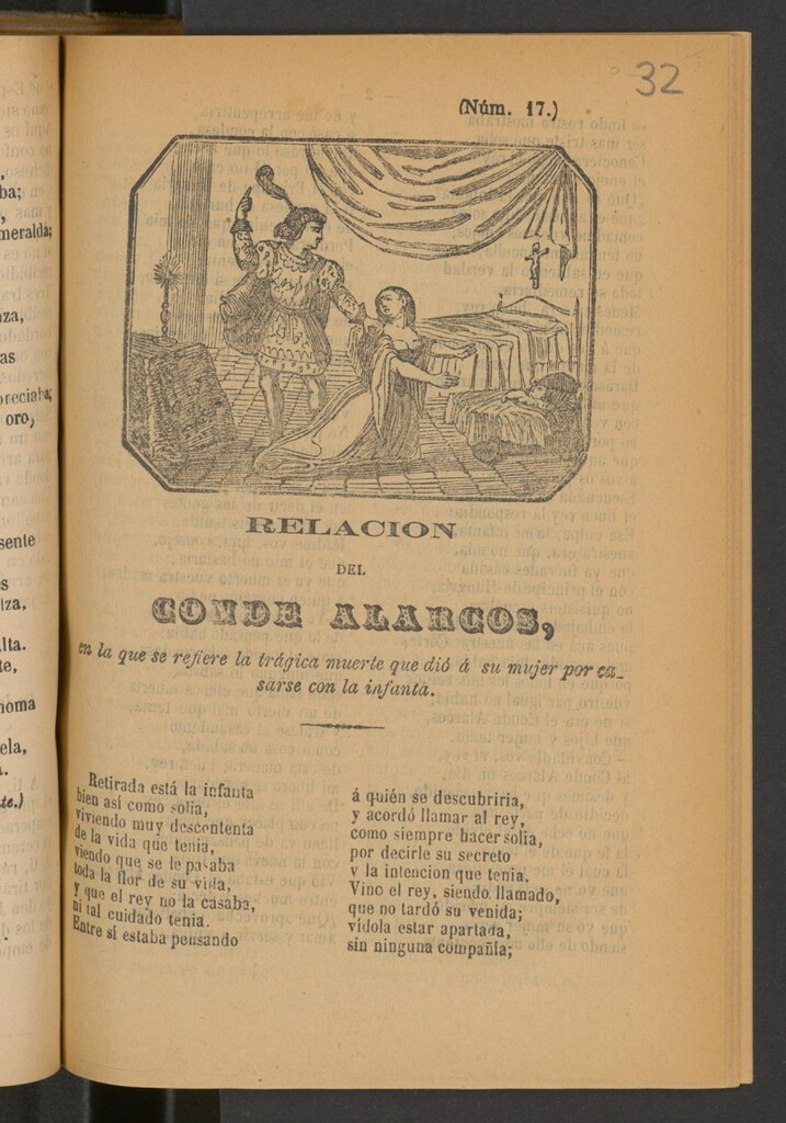 Miniatura de Relacion del Conde Alarcos, en la que se refiere la trágica muerte que dió a su mujer por casarse con la infanta . Confesiones de la bella Elisa acusándose de los amores que tuvo con un querido