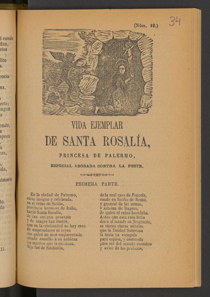 Miniatura de Vida ejemplar de Santa Rosalía, Princesa de Palermo, especial abogada contra la peste