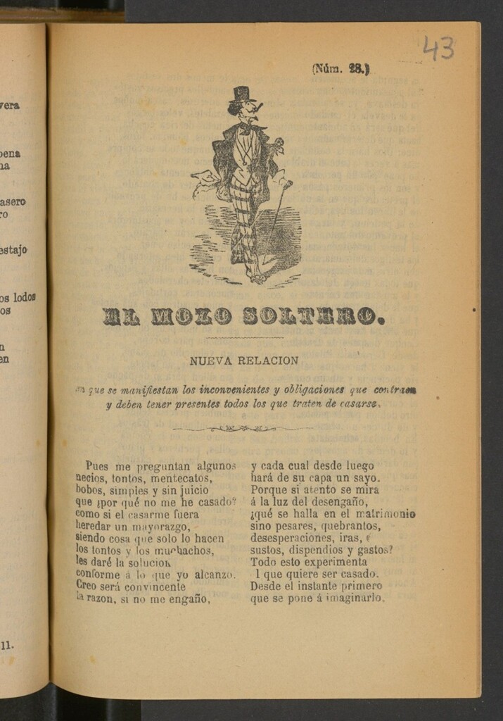 Miniatura de El mozo soltero : nueva relación en que se manifiestan los inconvenientes y obligaciones que contraen y deben tener presentes todos los que traten de casarse