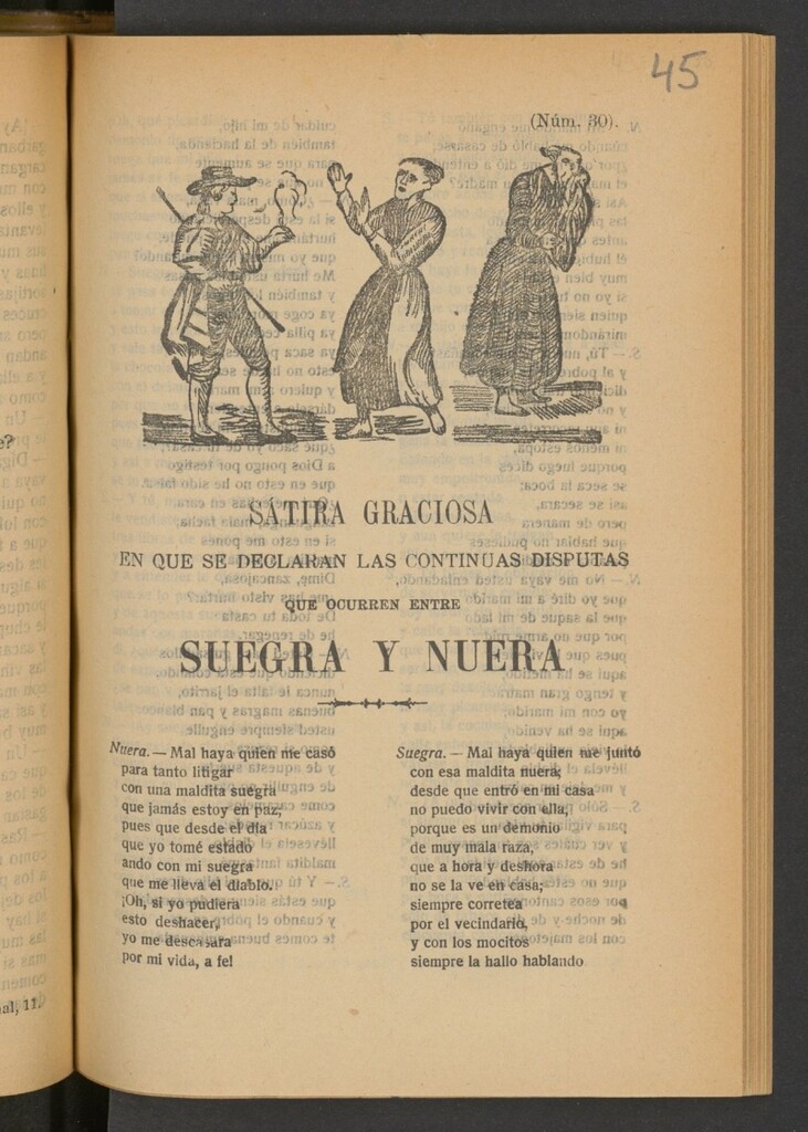 Miniatura de Sátira graciosa en que se declaran las continuas disputas que ocurren entre suegra y nuera