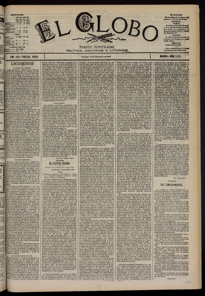 Miniatura de El Globo : diario ilustrado del 14 de diciembre de 1890, nº 5519
