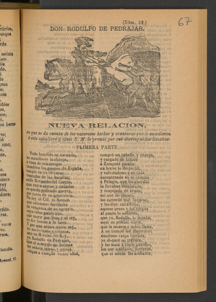 Miniatura de Don Rodulfo de Pedrajas : nueva relación en que se da cuenta de los valerosos hechos y aventuras que le sucedieron a este caballero y cómo S.M. le premió por sus distinguidas hazañas