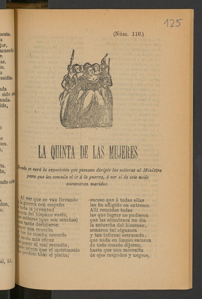 Miniatura de La quinta de las mujeres, donde se verá la exposición que piensan dirigir las solteras al Ministerio para que les conceda el ir a la guerra, a ver si de este modo encuentran maridos