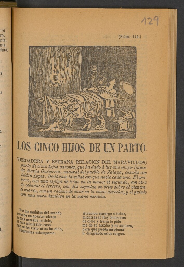 Miniatura de Los cinco hijos de un parto : verdadera y estrana relacion del maravilloso parto de cinco hijos varones, que ha dado á luz una mujer llamada Maria Gutierrez, natural del pueblo de Jalapa, casada con Isidro Lopez