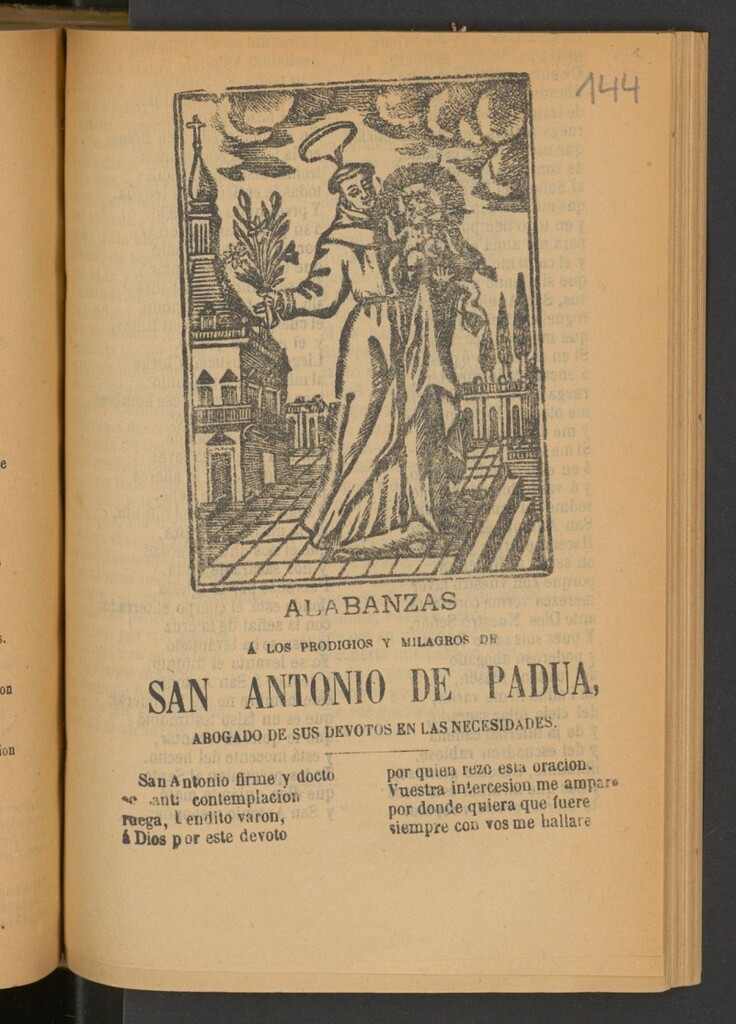 Miniatura de Alabanzas a los prodigios y milagros de San Antonio de Padua : abogado de sus devotos en las necesidades.
