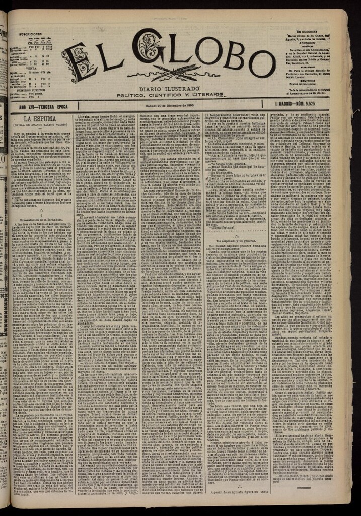 Miniatura de El Globo : diario ilustrado del 20 de diciembre de 1890, nº 5525