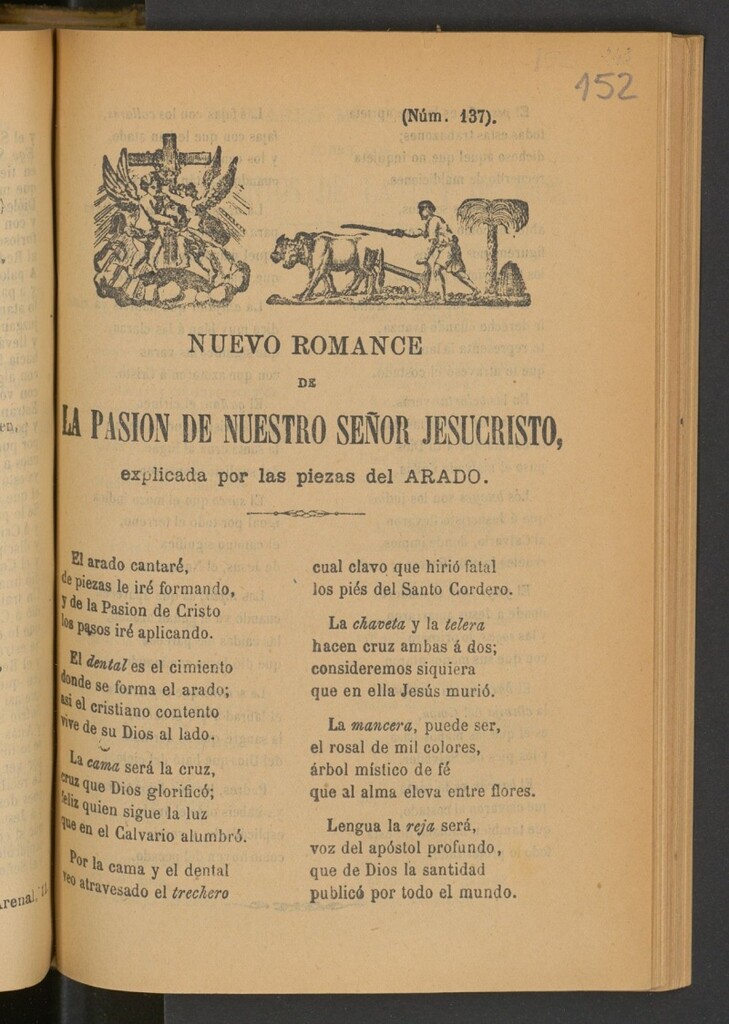 Miniatura de Nuevo romance de la pasion de Nuestro Señor Jesucristo, explicada por las piezas del arado