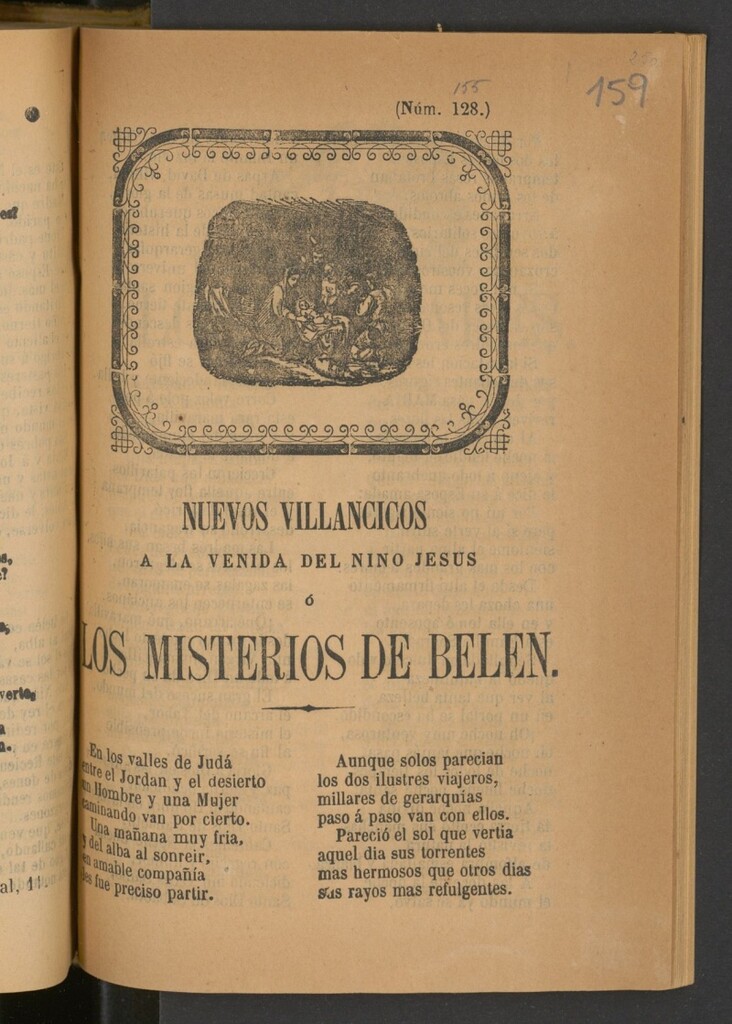 Miniatura de Nuevos villancicos a la venida del nino [i.e. niño] Jesus ó Los Misterios de Belen
