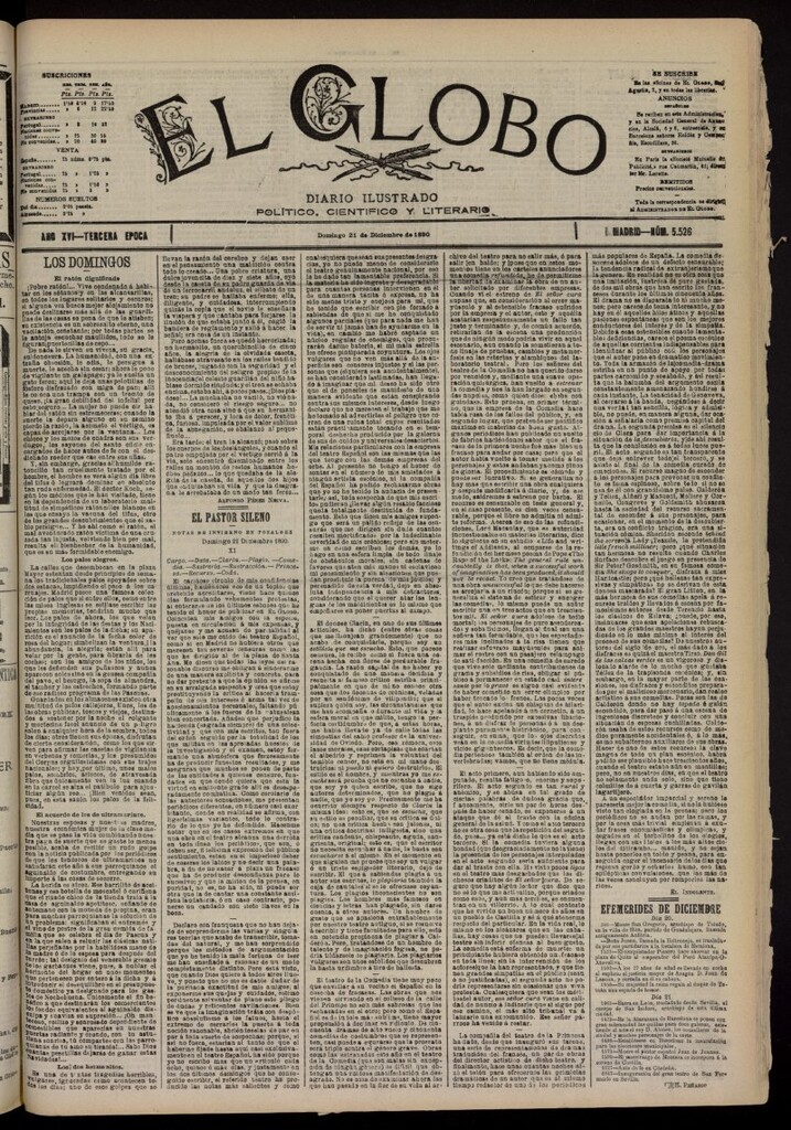 Miniatura de El Globo : diario ilustrado del 21 de diciembre de 1890, nº 5526