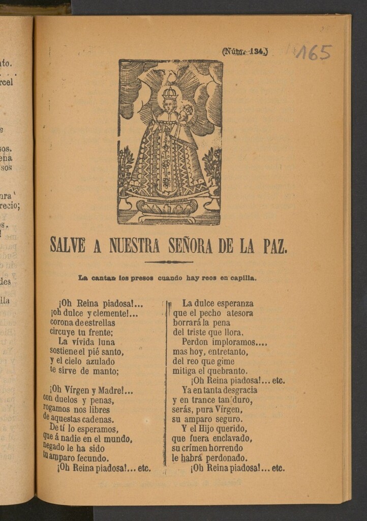 Miniatura de Salve a Nuestra Señora de la Paz : la cantan los presos cuando hay reos en capilla