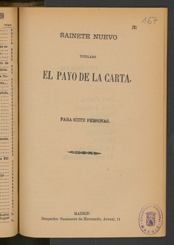 Miniatura de Sainete nuevo titulado el payo de la carta : para siete personas