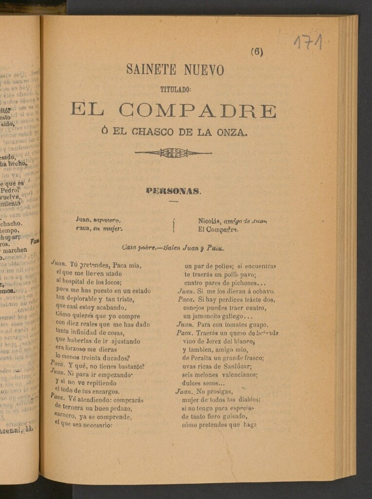 Miniatura de Sainete nuevo titulado Perico el compadre o el chasco de la onza