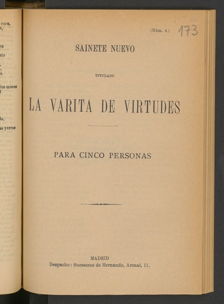 Miniatura de Sainete nuevo titulado la varita de virtudes : para cinco personas