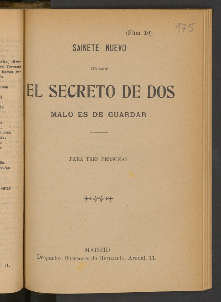 Miniatura de Sainete nuevo titulado el secreto de dos malo es de guardar : para tres personas