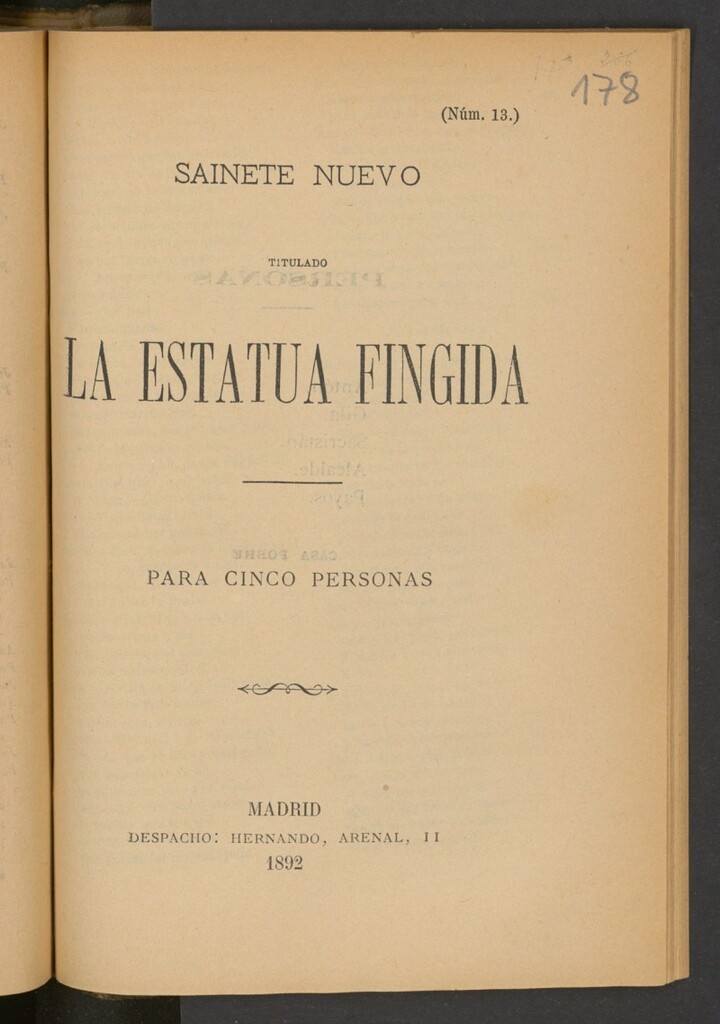 Miniatura de Sainete nuevo titulado La estatua fingida : para cinco personas