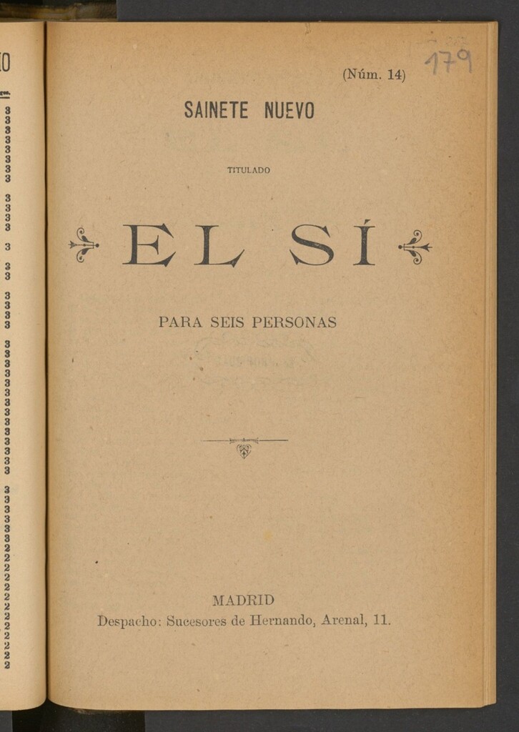 Miniatura de Sainete nuevo titulado El sí : para seis personas.