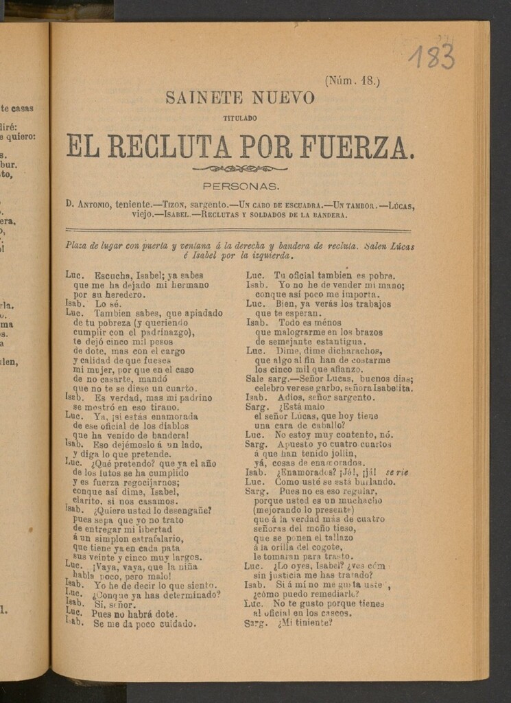 Miniatura de Sainete nuevo titulado el recluta por fuerza