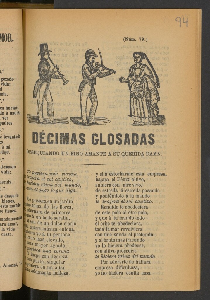 Miniatura de Décimas glosadas obsequiando un fino amante a su querida dama