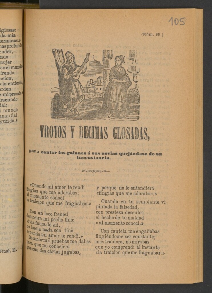 Miniatura de Trovos y decimas glosadas, para cantar los galanes á sus novias quejándose de su inconstancia