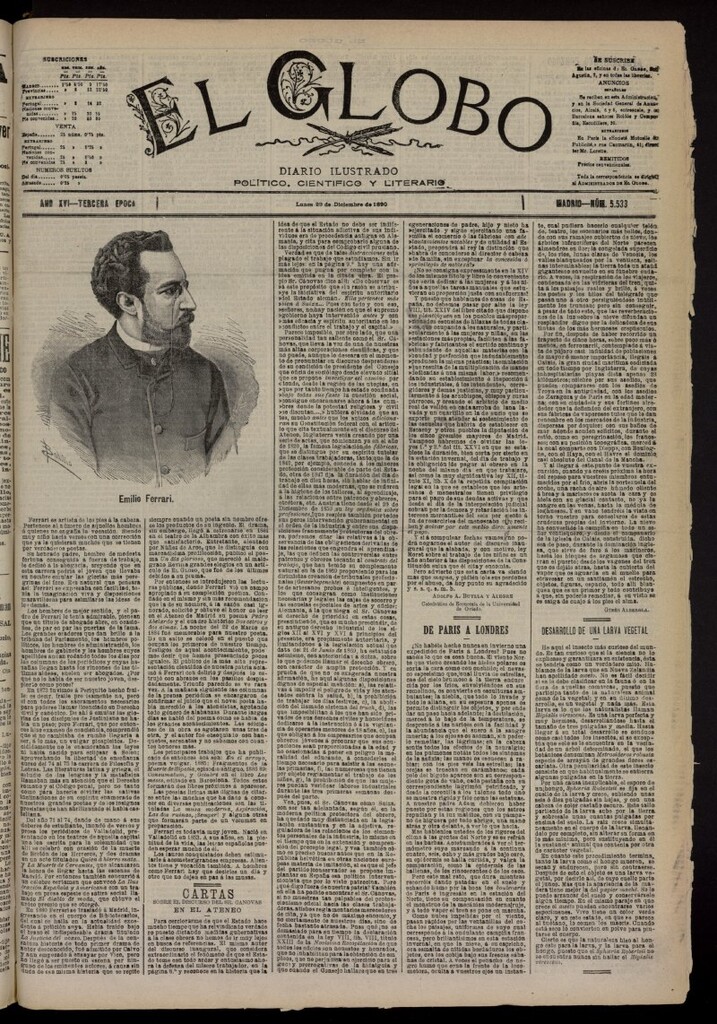 Miniatura de El Globo : diario ilustrado del 29 de diciembre de 1890, nº 5533