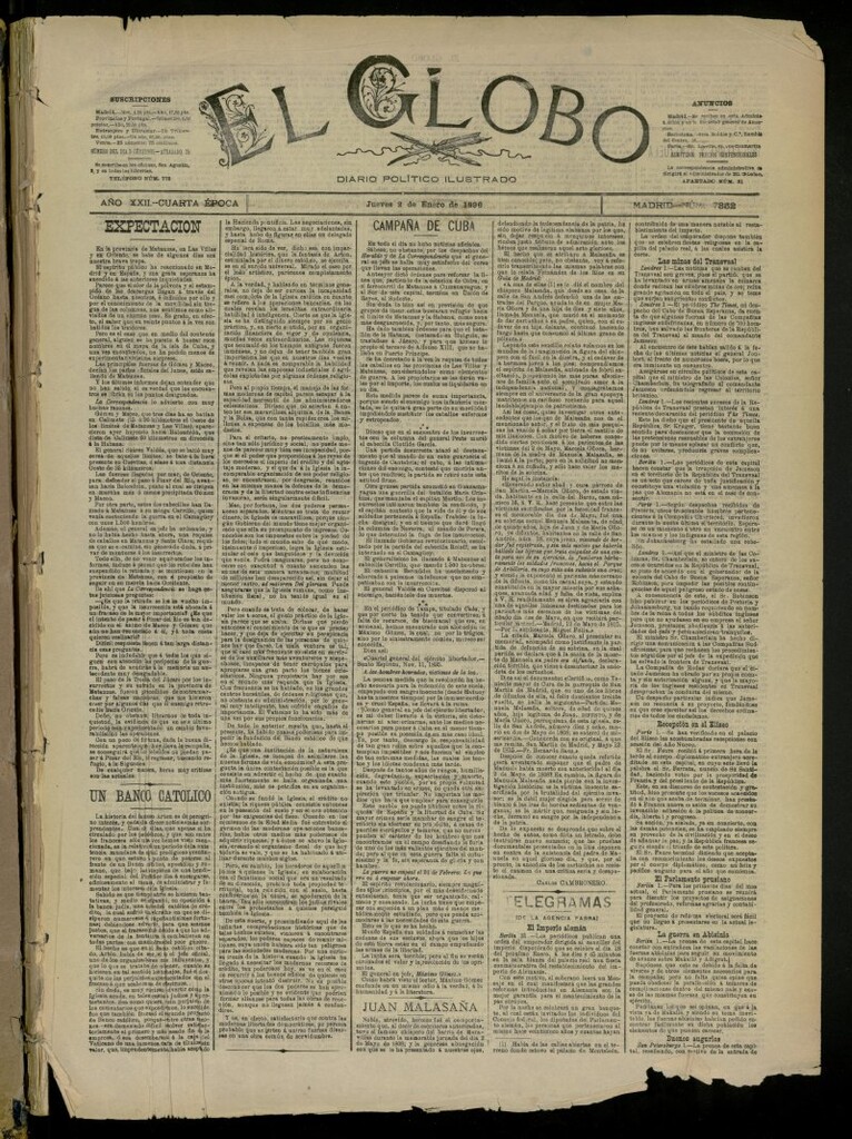 Miniatura de El Globo : diario ilustrado del 2 de enero de 1896, nº 7352