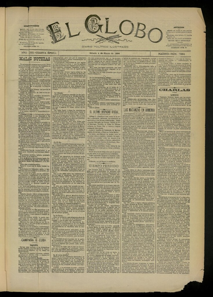 Miniatura de El Globo : diario ilustrado del 4 de enero de 1896, nº 7354