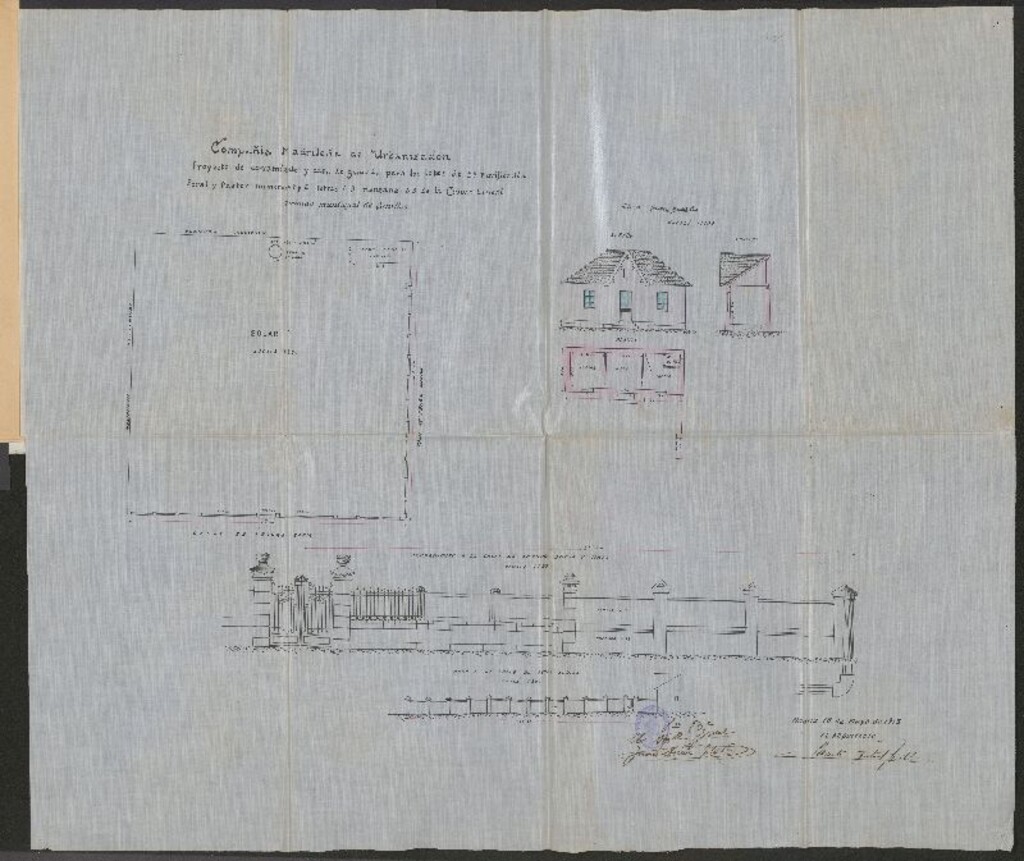 Miniatura de Solicitud de licencia por Benito Guitart para la construcción de casa de guarda y cerramiento en los lotes 1 y 2, parcelas A y B, manzana 93