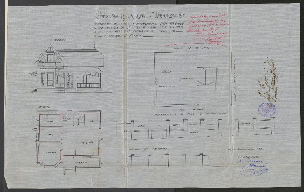 Miniatura de Solicitud de licencia por Ricardo Marcos Bausá para la construcción de un hotel y cerramiento en los lotes 14 y 15, letras  D y parte de la E manzana 88 de la Ciudas Lineal