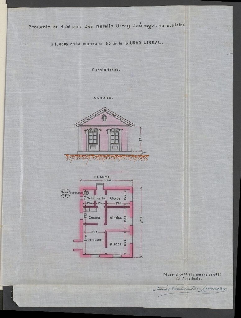 Miniatura de Solicitud de licencia por Natalio Utray para construir un hotel de planta baja en la c/ Hernández Iglesias