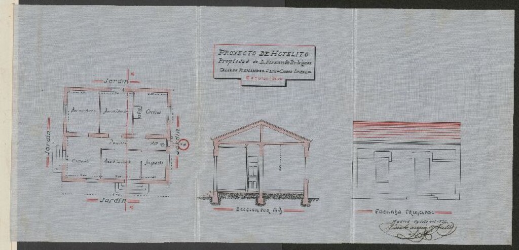 Miniatura de Solicitud de licencia por D. Fernando Rodrigez para construir un hotel de planta baja en la c/Fernández Caro