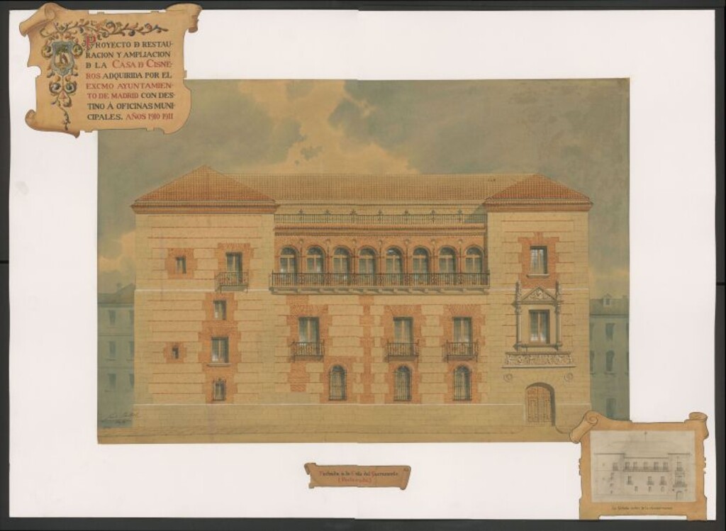 Miniatura de Plano de la fachada de la calle Sacramento del proyecto de restauración y ampliación de la Casa de Cisneros.