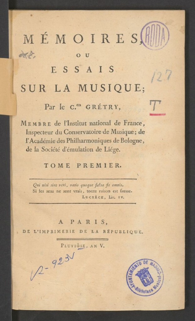 Miniatura de Mémoires, ou essais sur la musique : tome troisième