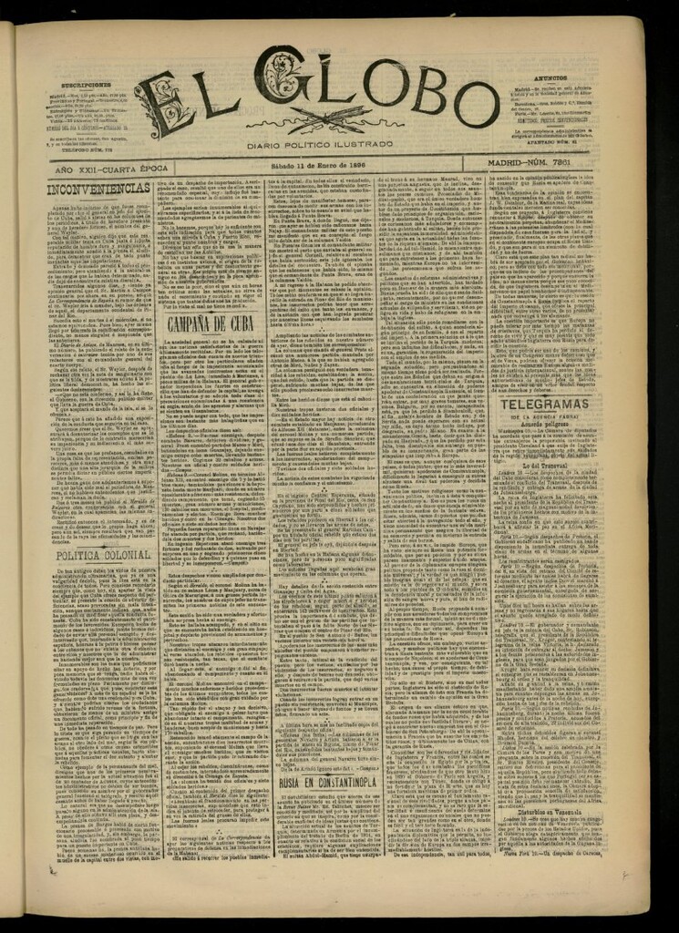 Miniatura de El Globo : diario ilustrado del 11 de enero de 1896, nº 7361
