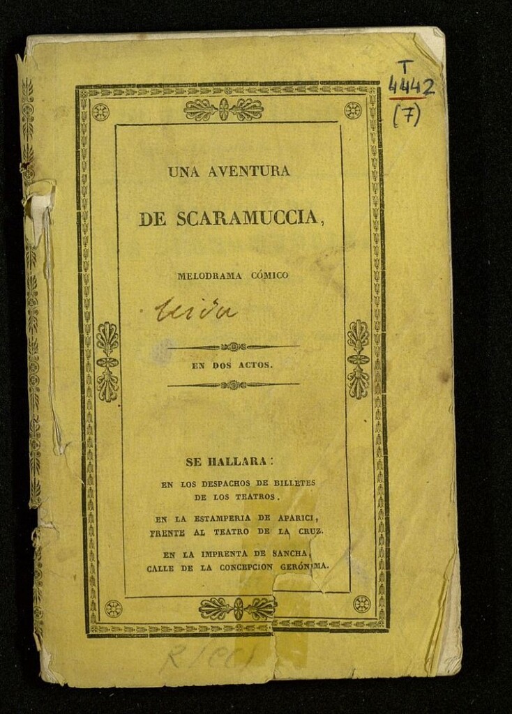 Miniatura de Un´avventura di Scaramuccia, melodramma comico in due atti : = Una aventura de Scaramuccia, melodrama cómico en dos actos : que se ha de representar en los teatros de esta córte