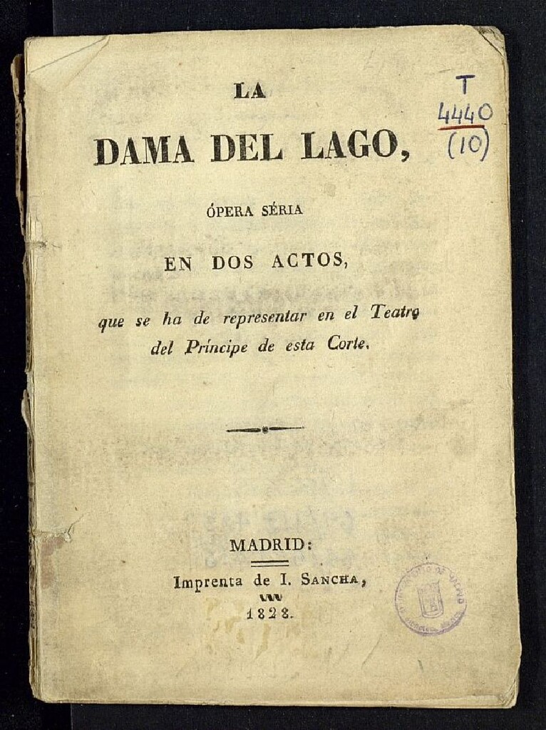 Miniatura de La dama del lago : ópera séria en dos actos : que se ha de interpretar en el Teatro del Príncipe de esta Corte