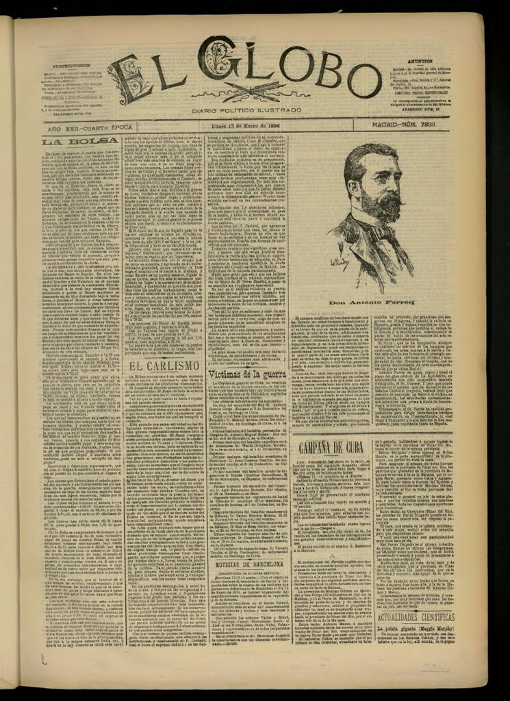 Miniatura de El Globo : diario ilustrado del 13 de enero de 1896, nº 7363