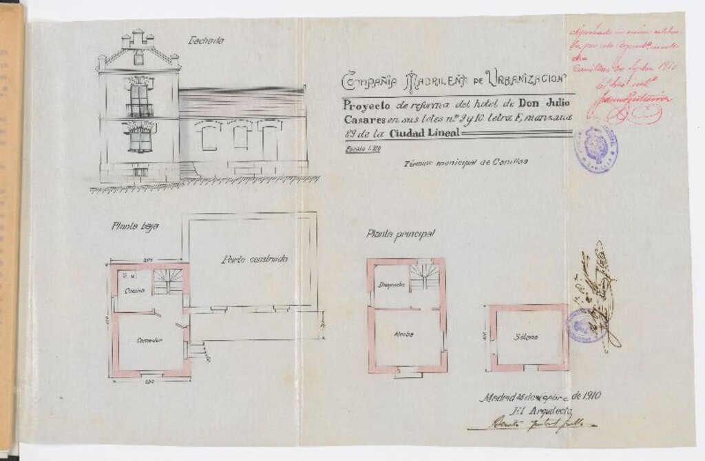 Miniatura de Solicitud de licencia por Benito Guitart Trulls para la construcción de una reforma en la casa de D. Julio Casares, lotes 9 y 10, letra F, manzana 89
