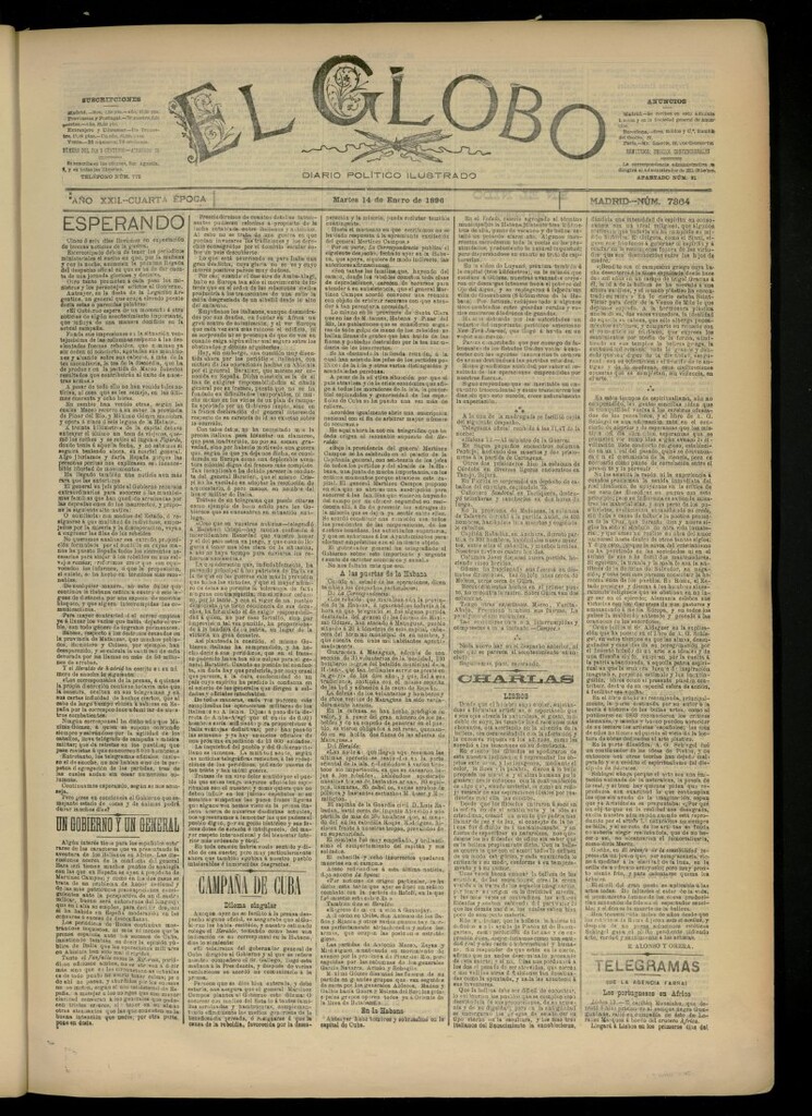 Miniatura de El Globo : diario ilustrado del 14 de enero de 1896, nº 7364