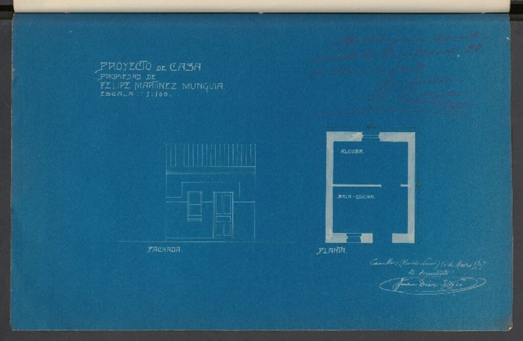 Miniatura de Solicitud de licencia por Felipe Martínez Munguia para construir en la manzana 87 duplicado, letras L y M