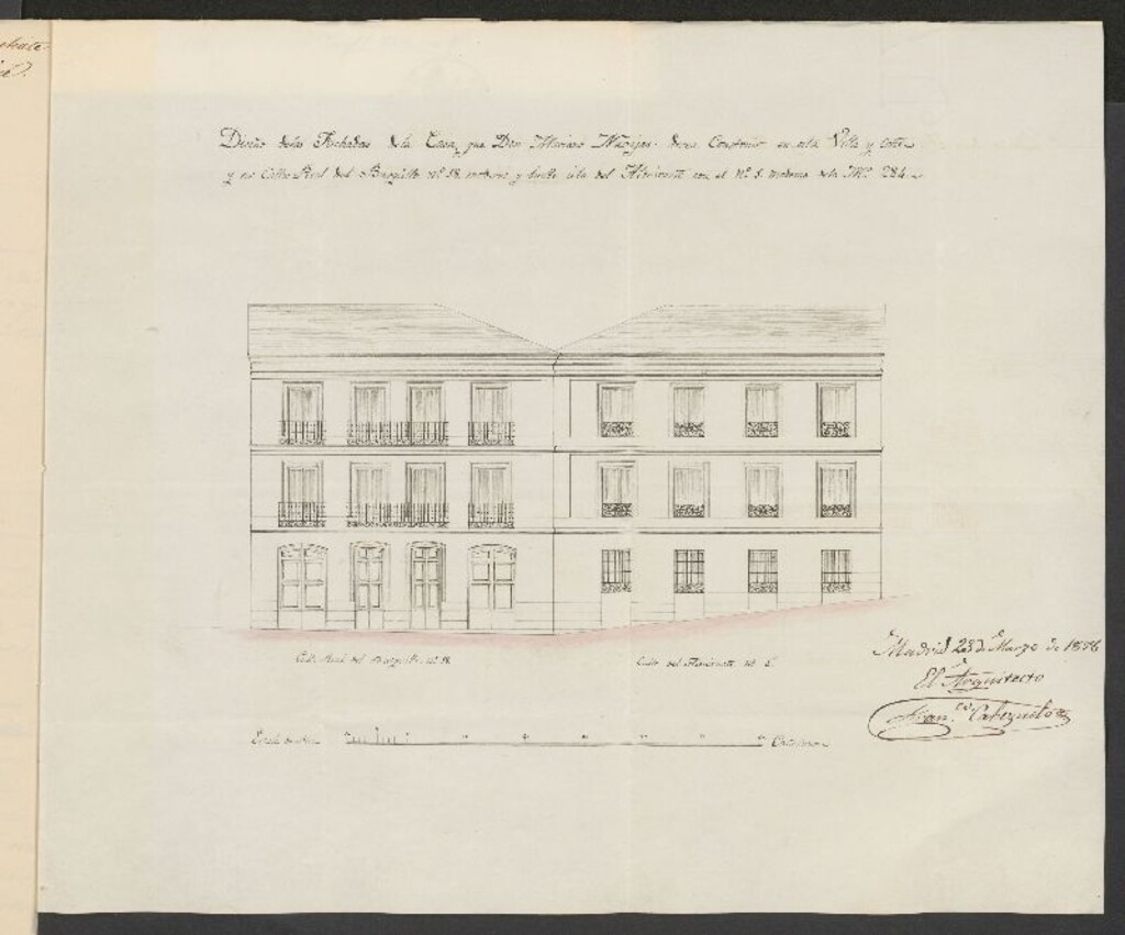 Miniatura de D. Mariano Navajas, licencia para construir de nueva planta, la casa calle del Almirante, nº 1 con vuelta a la del Barquillo nº 18, manzana 284.