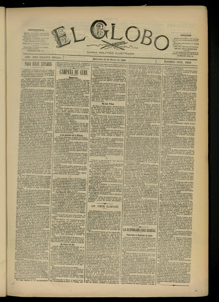 Miniatura de El Globo : diario ilustrado del 15 de enero de 1896, nº 7365